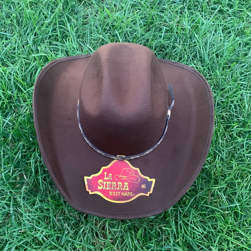 Men's Brown Faux Felt Cowboy Hat Tejana Sombrero - Picture 2 of 6